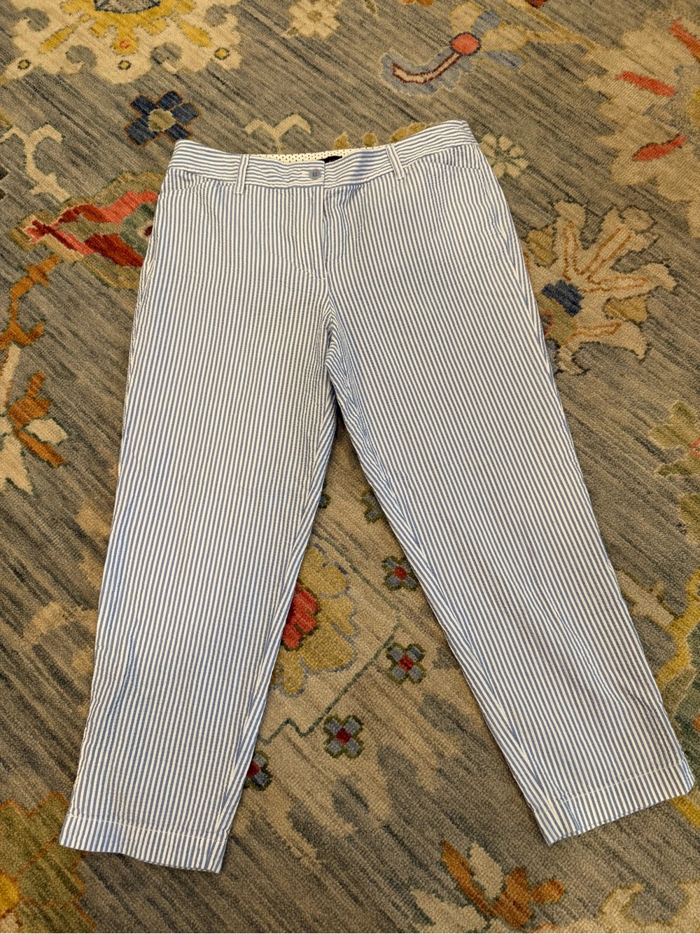 Talbots Perfect Crop Seersucker Pant 12 blue white